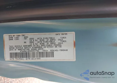 1995 Toyota Tacoma from USA, damaged, VIN 4TAUN41BXSZ053762